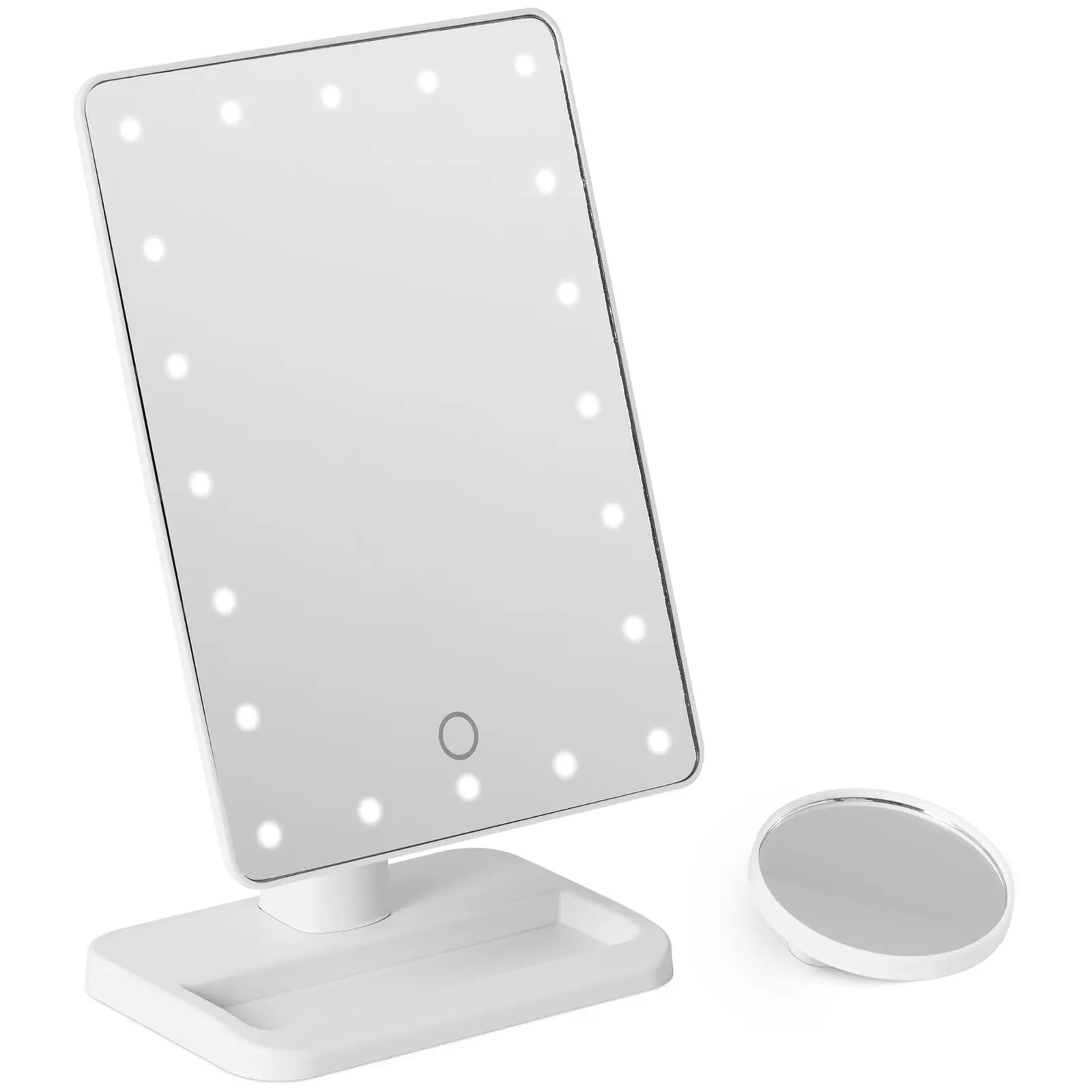 Miroir de maquillage - Blanc - 20 LED - Rectangle - Avec Miroir grossissant x10 et haut-parleur