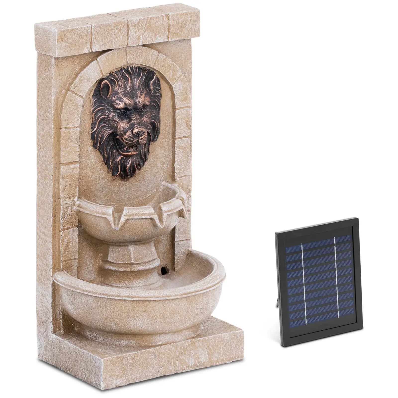 Fontaine solaire - 2 niveaux avec tête de lion - éclairage LED