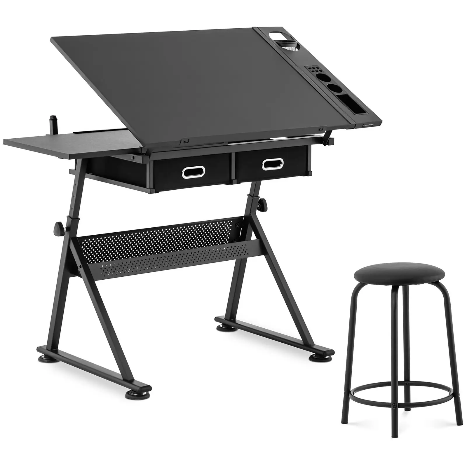 Occasion Table à dessin inclinable et réglable en hauteur - 115 x 60 cm - Tabouret compris