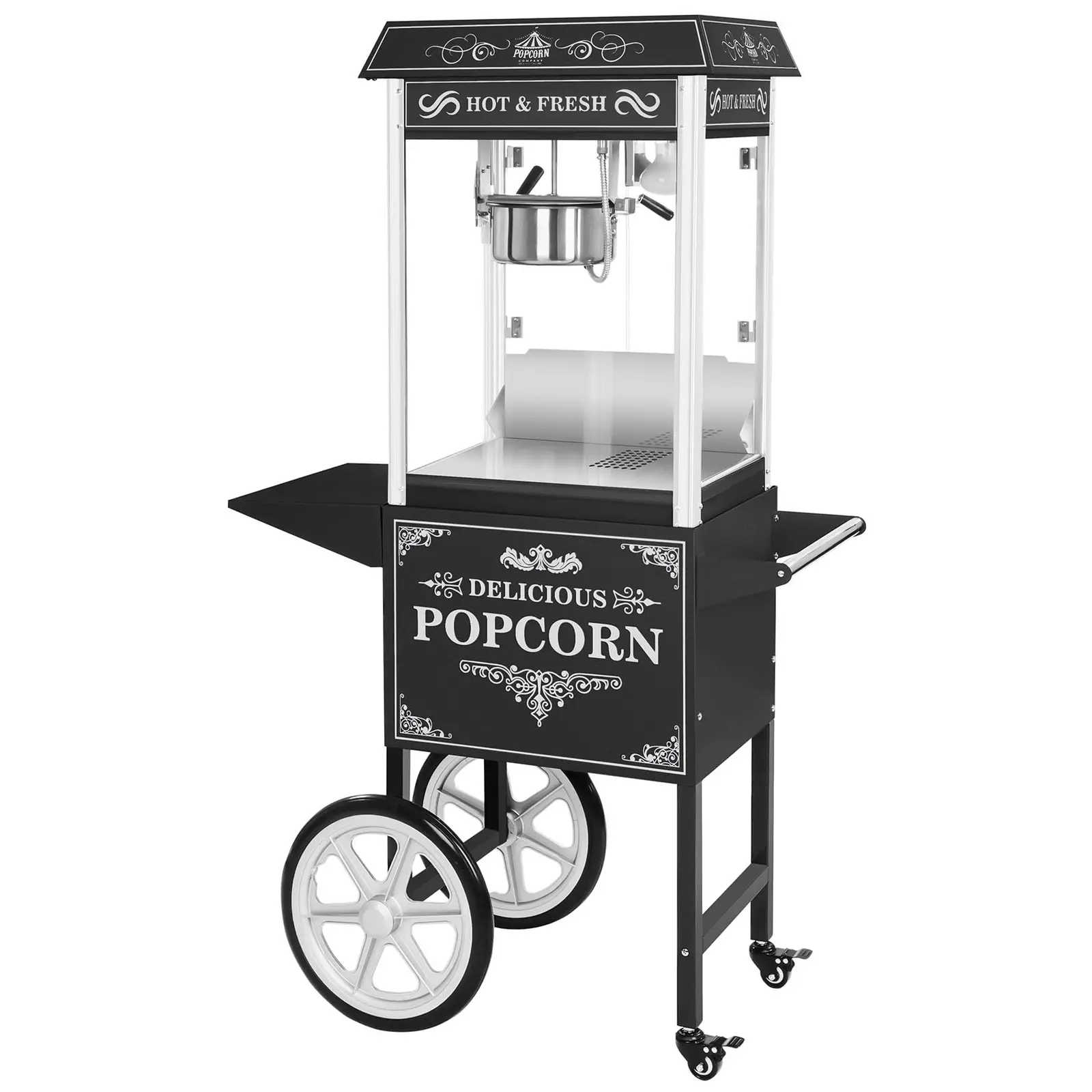 Set machine à popcorn avec chariot et ampoule LED — Allure rétro — Noire